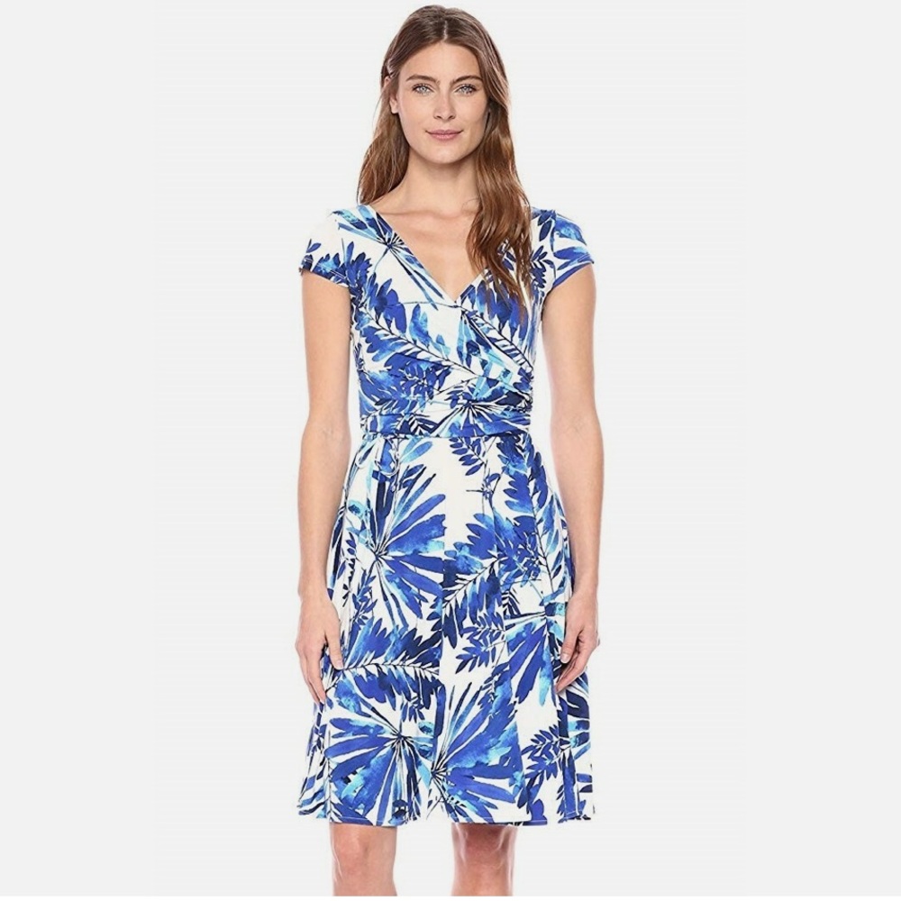 NEW Maggy London jersey wrap Palm Frond Print cocktail dress stretch sz 12